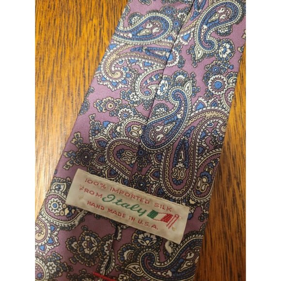 From Italy Silk Purple Blue White Paisley Pattern Men's Tie - Picture 2 of 2